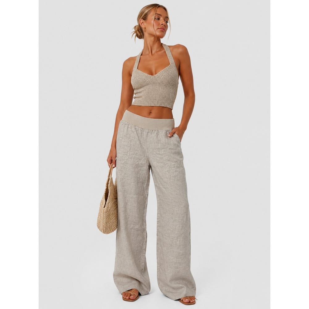 Allen Allen USA Beige 100% Linen Relaxed Wide Leg Pants XL NWOT